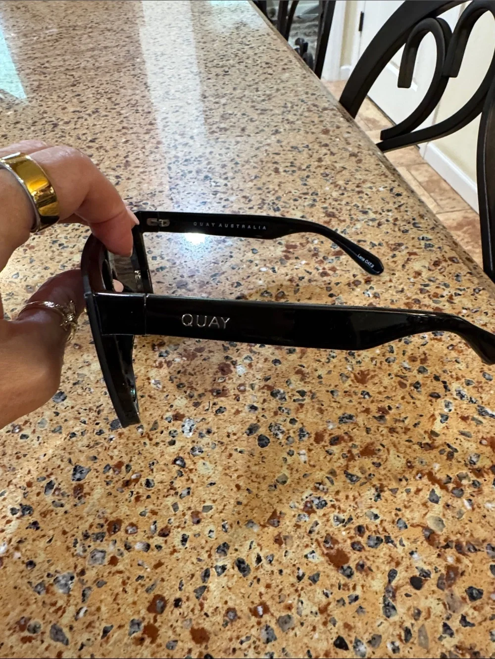 Quay Australia Black Shield Visor Sunglasses with Gold Accents